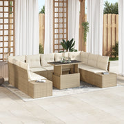 Set di divano da giardino in 10 pezzi con cuscini beige in polirattan