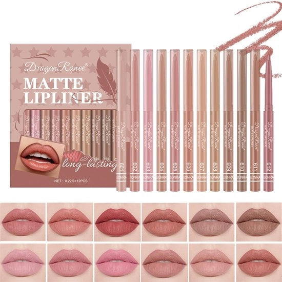 Kit di riempimento labbra a mattoncino 12 pezzi - Riempimento labbra romo e matto - Impermeabile e lungo durata - Kit di riempimento labbra - Tono zucchero - Cipria per labbra