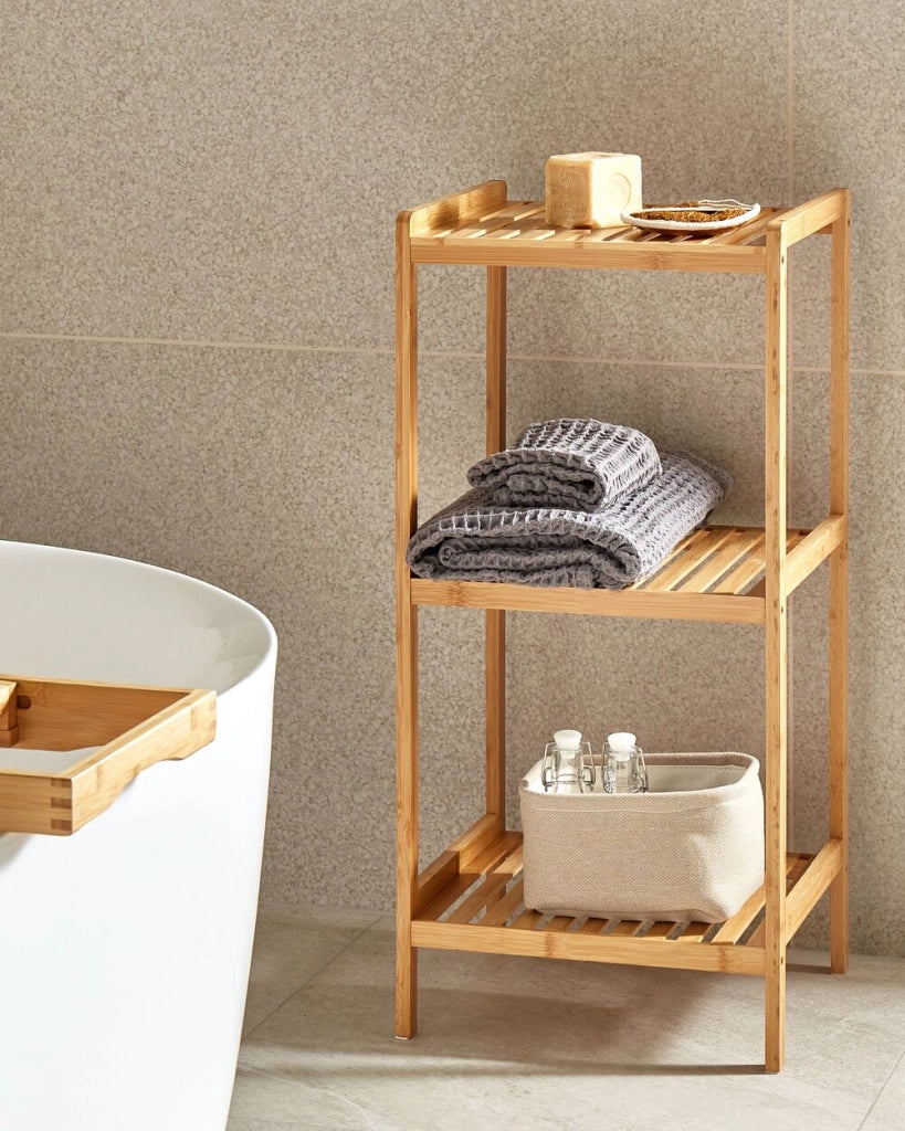 Scaffalatura per bagno in marrone chiaro di bambù 3 ripiani Accessori per bagno
