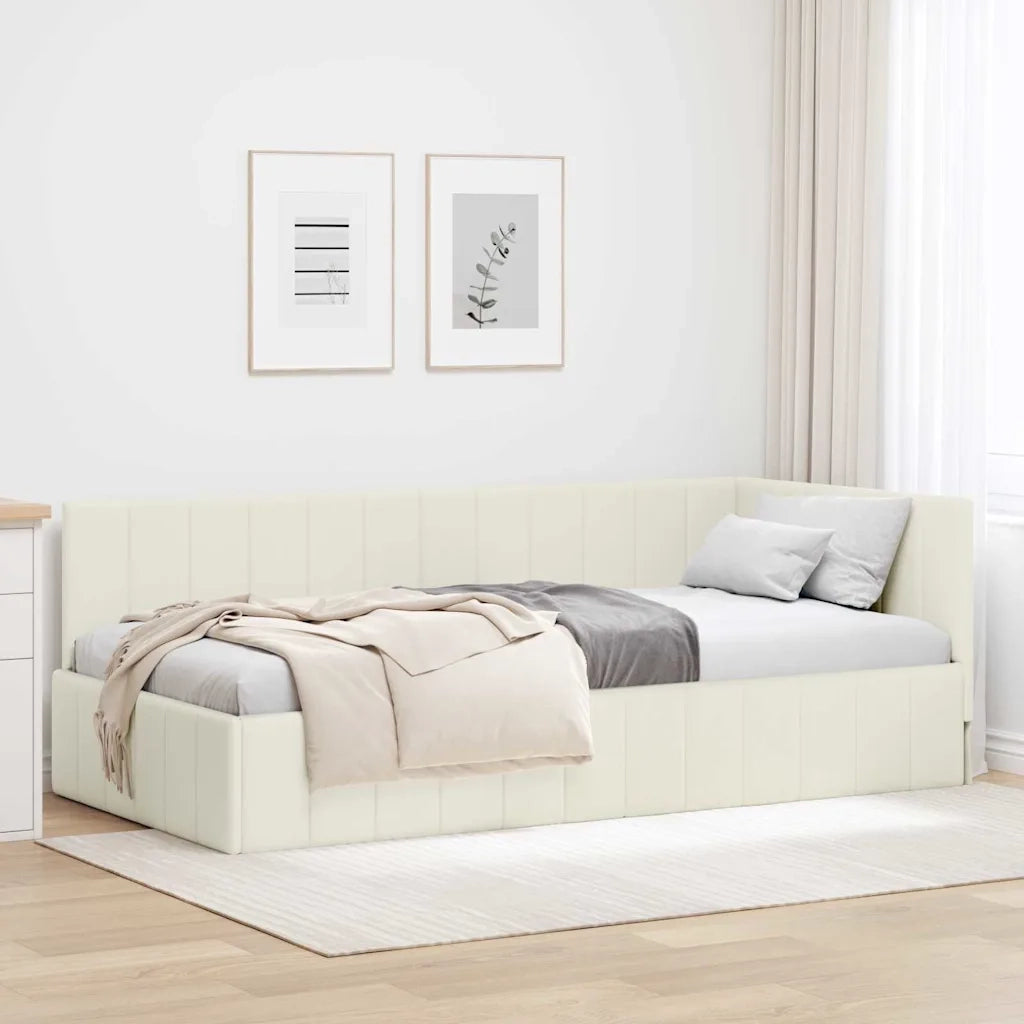 Cornice del letto ad angolo Crema 100 cm x 200 cm Velluto