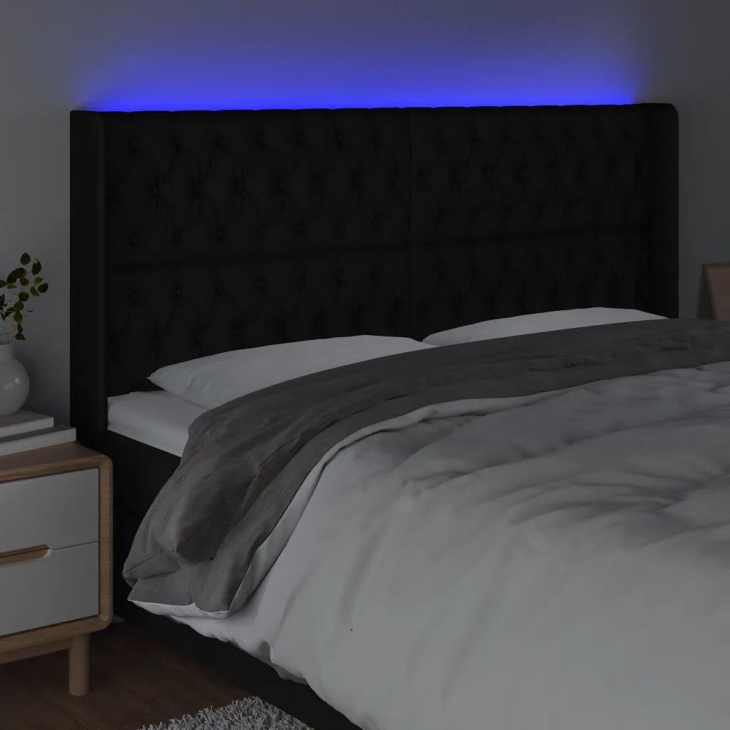 Testiera a LED Nera 203x16x118/128 cm in Tessuto 3124408
