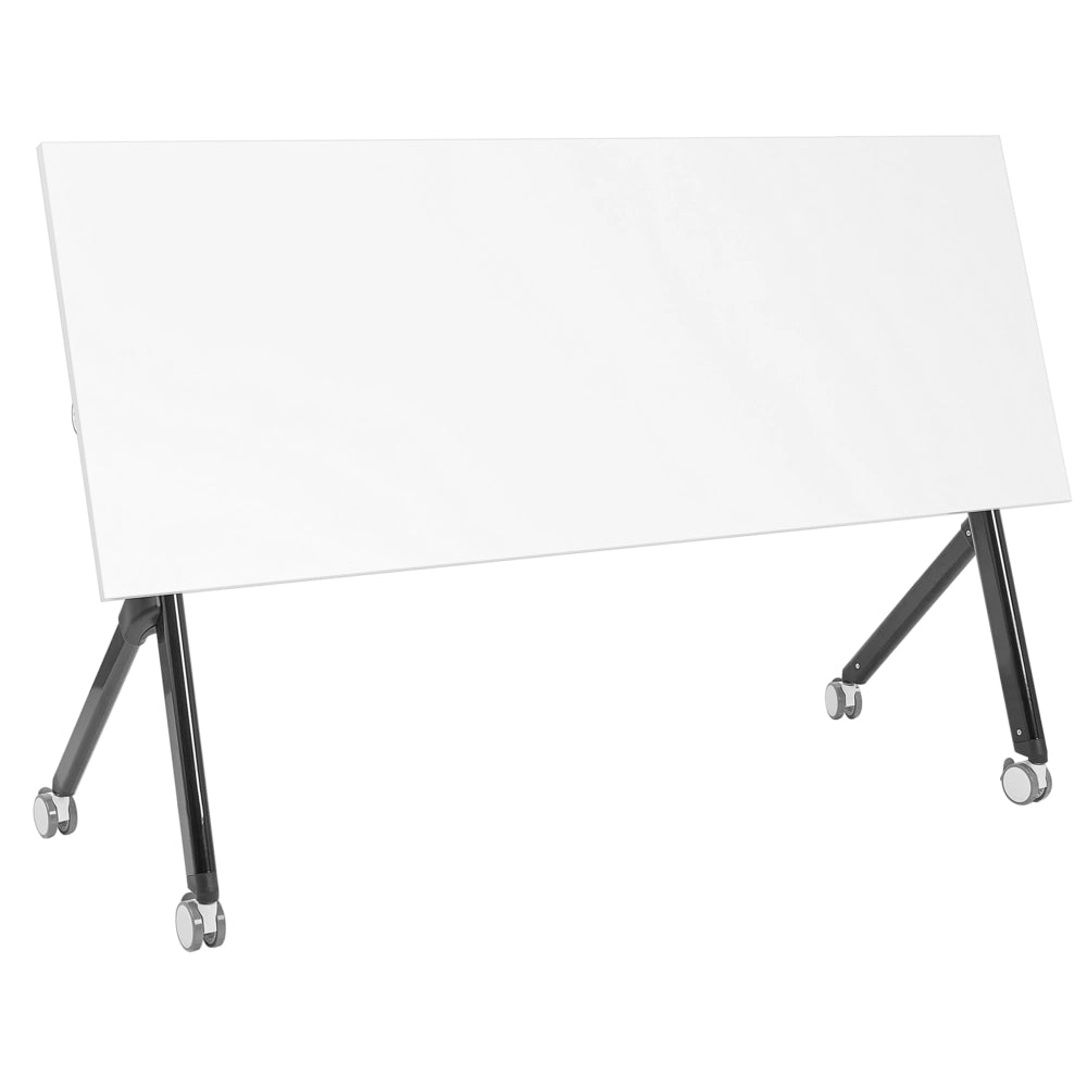 Scrivania rettangolare pieghevole con rotelle portatile con struttura in metallo bianco e nero 120 x 60 stile moderno