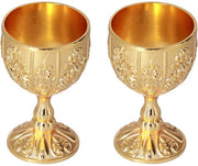 Set di Viniera 2 Pezzi - Pompoen in Rilievo d'Oro - Piccola Tazza - Metallo - 30 ml - Compatta e Portatile