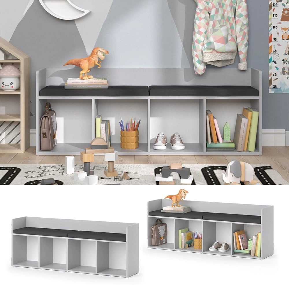Scaffale per bambini Luigi, Grigio chiaro, 142.4 x 53.4 cm 4 scomparti, combinabile con altri elementi della serie Luigi