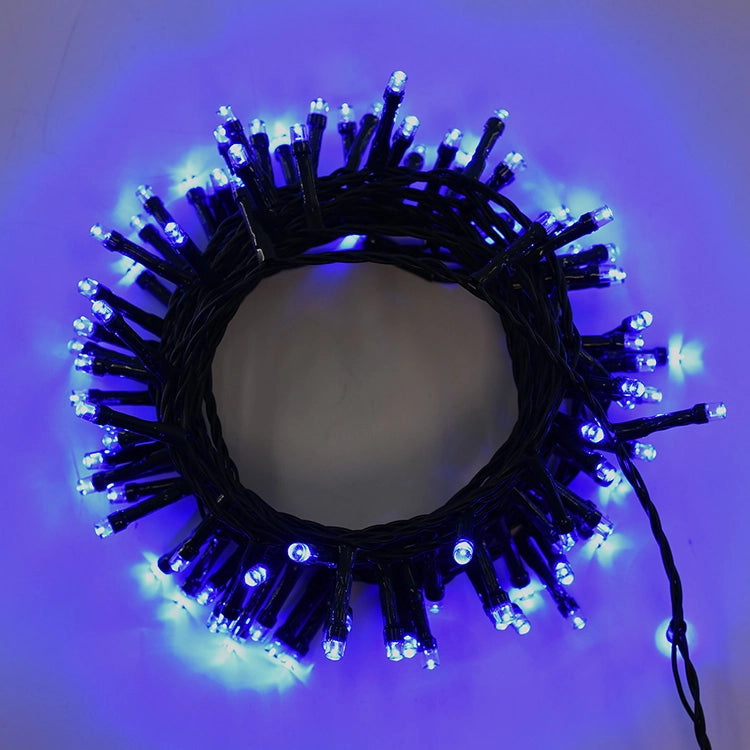 CATENA LUMINOSA 500 LED BLU 25mt CON 8 GIOCHI DI LUCE CAVO VERDE 31V IP44 - DECORAZIONE INTERNA ED ESTERNA