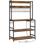 Mensola da cucina con multipresa supporto per microonde ripiano portaoggetti con pannello in rete metallica 14 ganci 40 x 100 x 170 cm marrone 12_0005665