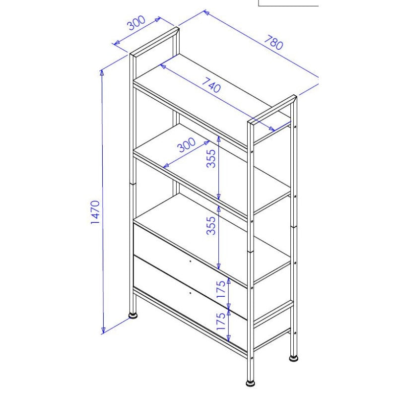 Libreria Hamilton 2 Mensole + 2 Cassetti Dimensione 78x30x147 Cm