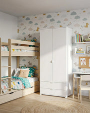 Armadio Zamia - Guardaroba moderno - 2 ante e 2 cassetti - Struttura bianca - 1 ripiano incluso - 80 x 52 x 177 cm_