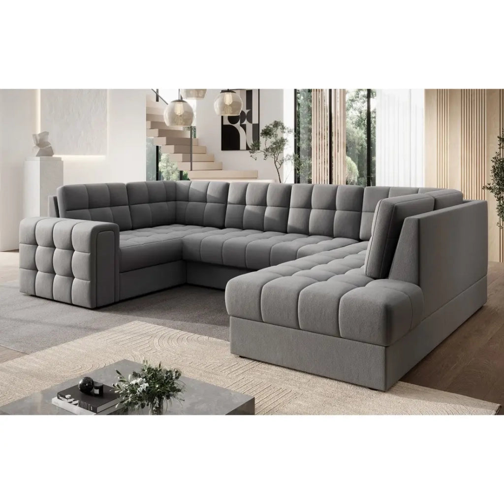 Divano angolare convertibile MONTEZA grigio 299 cm con contenitore e letto
