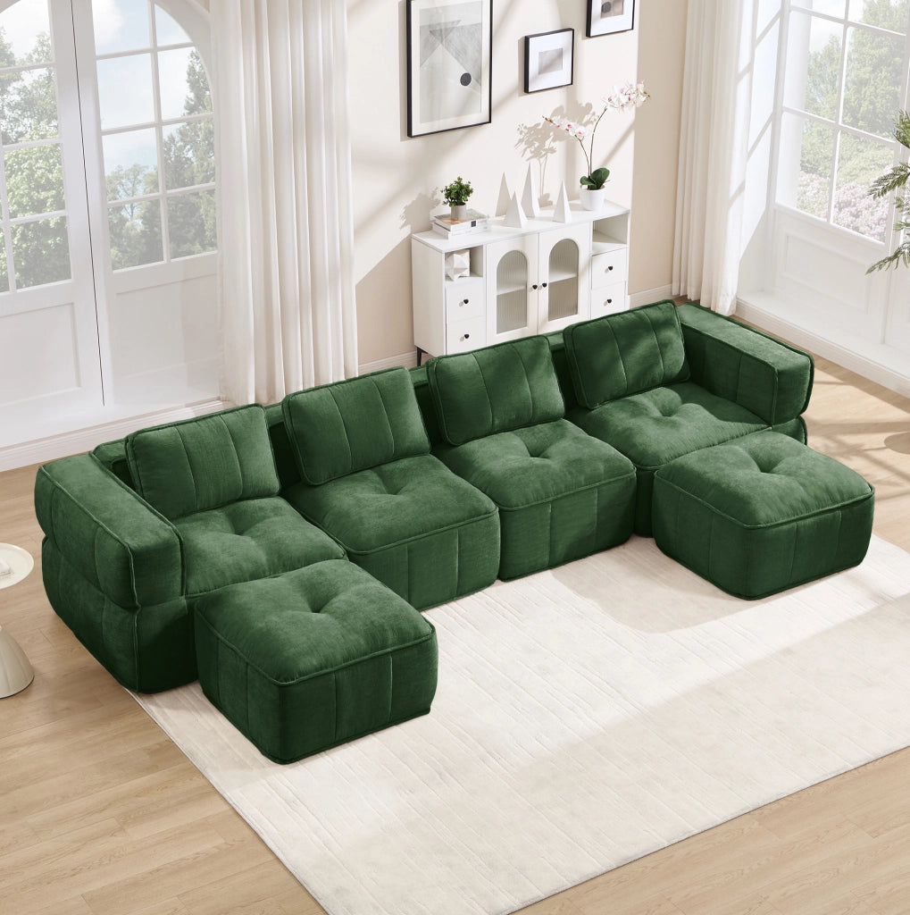 Divano modulare senza struttura in poliestere verde; 344 x 162 x 67 cm