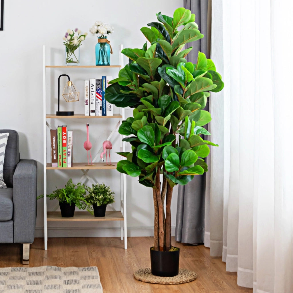 Albero di fico artificiale 1,5 m per decorare casa e ufficio, Fico finto con foglie in PEVA e vaso in PP-Piante artificiali
