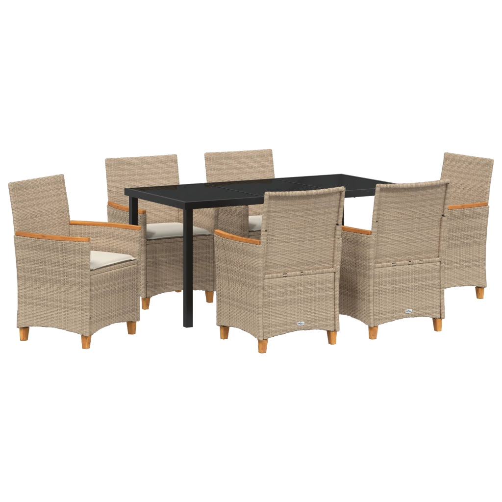 Set da Pranzo da Giardino 7 Pezzi con Cuscini Beige Polyrattan