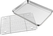 Piastre per forno con raffreddatore, acciaio inossidabile, grande piastre per forno, piastre per torte e set di raffreddamento, 31 x 24 x 2,5 cm, forma rettangolare per forno e raffreddatore per forno, lavastoviglie compatibile