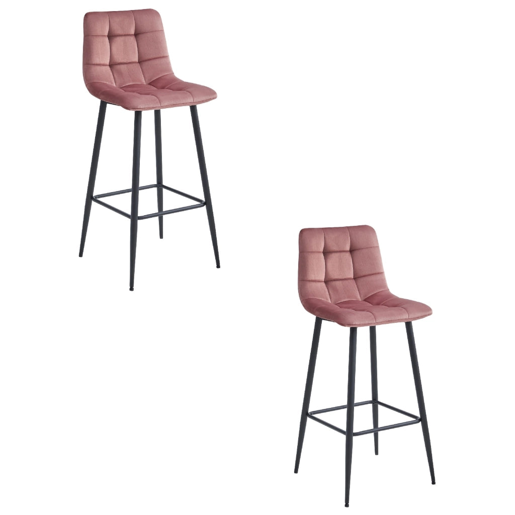 Sgabelli da bar Valora TEOTO in velluto rosa scuro con gambe in acciaio nero x2