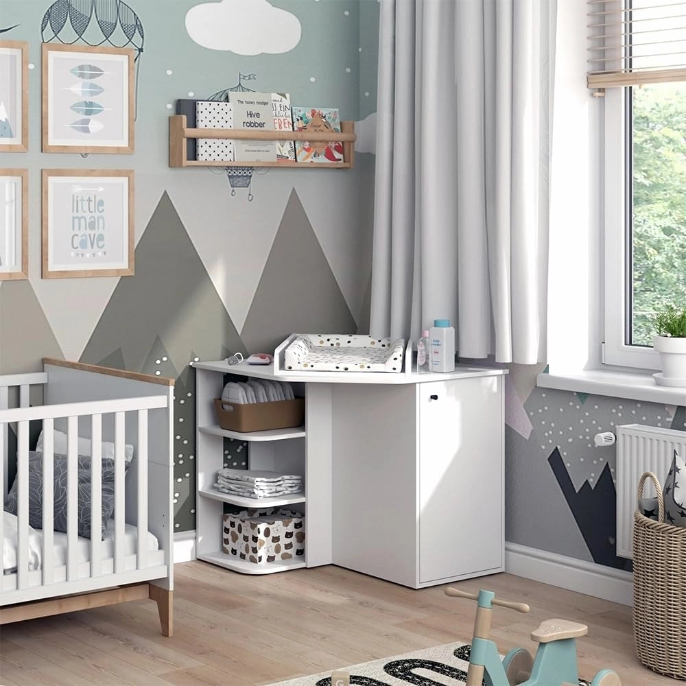 Fasciatoio Kristian, Bianco, 85 x 77.3 cm con porta e vani aperti, convertibile in una cassettiera tradizionale per un utilizzo versatile