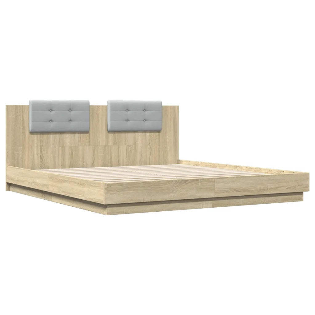 Giroletto con Testiera e LED-Struttura Letto con testiera Rovere Sonoma 180x200 cm 858379