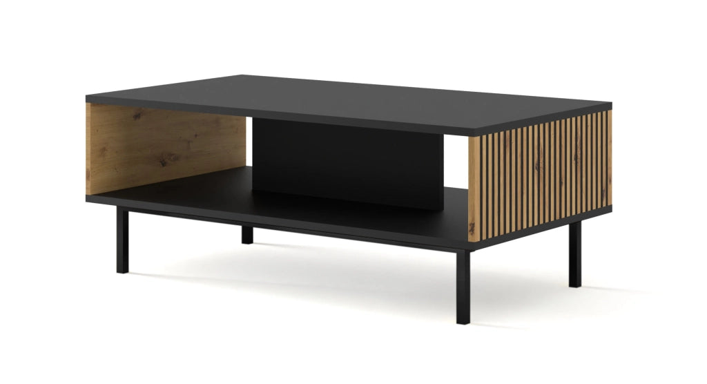 TAVOLINO DA CAFFÈ RAVENNA F IN MDF VERNICIATO NERO OPACO 90x60x45 ROVERE ARTIGIANALE STRUTTURA NERA