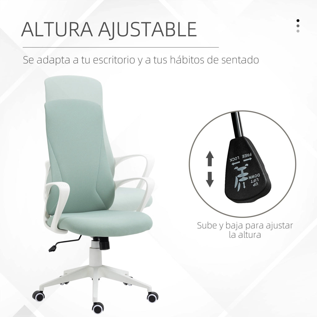 Sedia da Ufficio Girevole con Schienale Alto e Braccioli ¨C Zephmum ¨C Verde 62x56x110-119,5cm