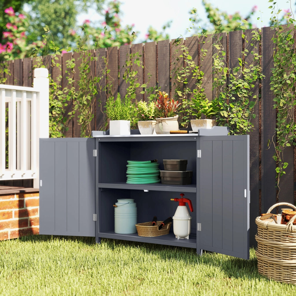 Armadietto da Giardino in Legno con 2 Ripiani ¨C Zephmum ¨C Grigio 98x48x95.5 cm