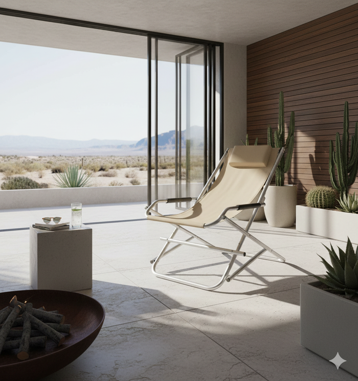 Sedia Sdraio Basculante Pieghevole in Alluminio Beige