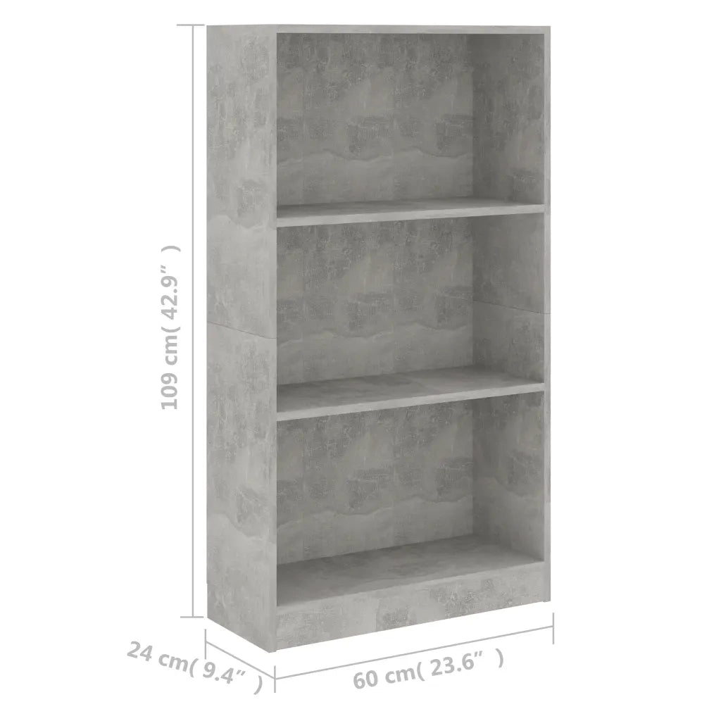 Libreria a 3 Ripiani Cemento 60x24x109 cm in Legno Multistrato 800868
