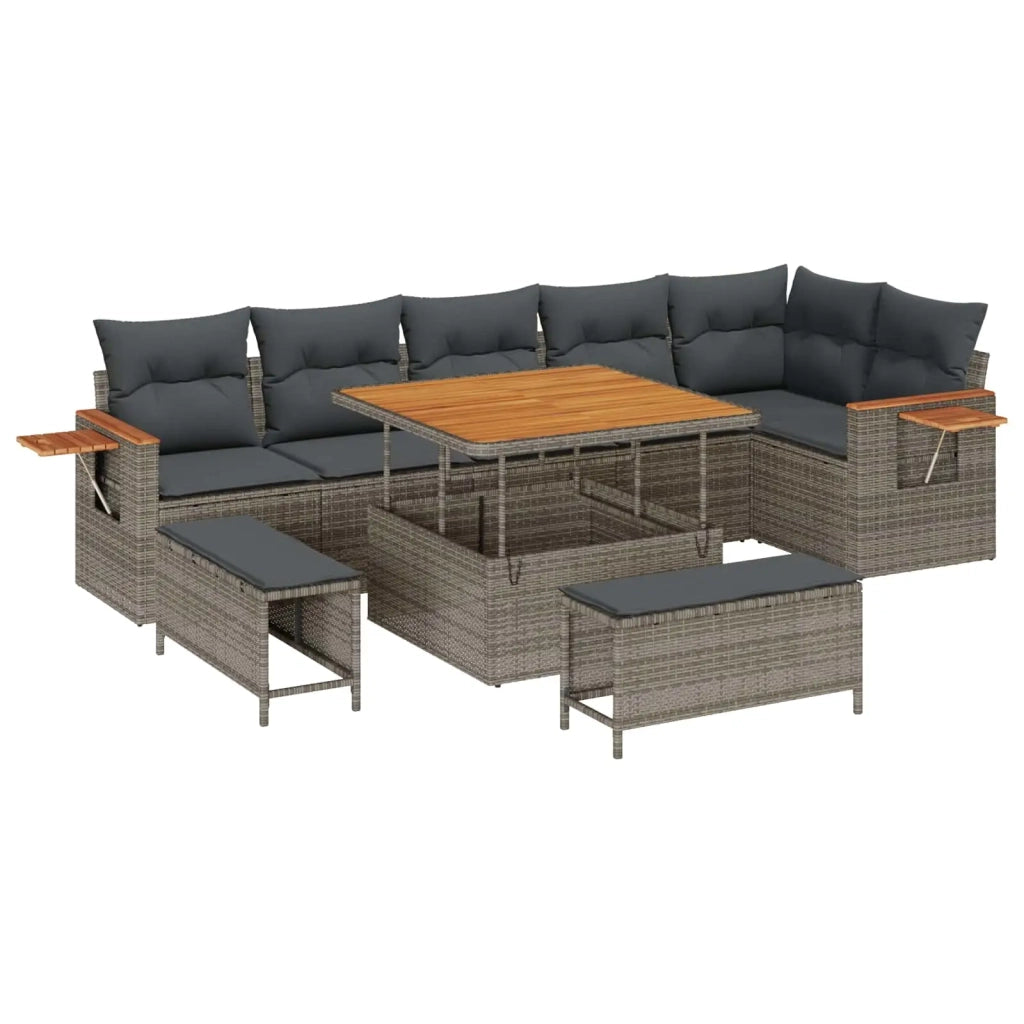 Set Divano da Giardino 9 pcs Grigio polyrattan