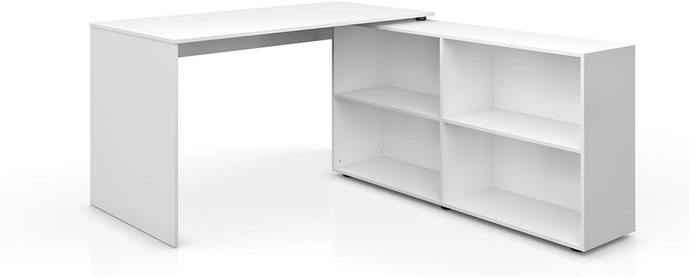 Scrivania angolare FlexPlus, Bianco, 137 x 60 cm, con scaffale aperto e possibilità di posizionamento variabile