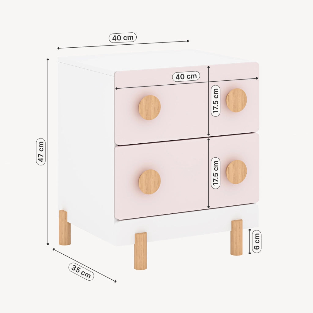 Comodino per Cameretta Vaarentaa con 2 Cassetti 47x40x35 cm - Bianco/Rosa [en.casa]