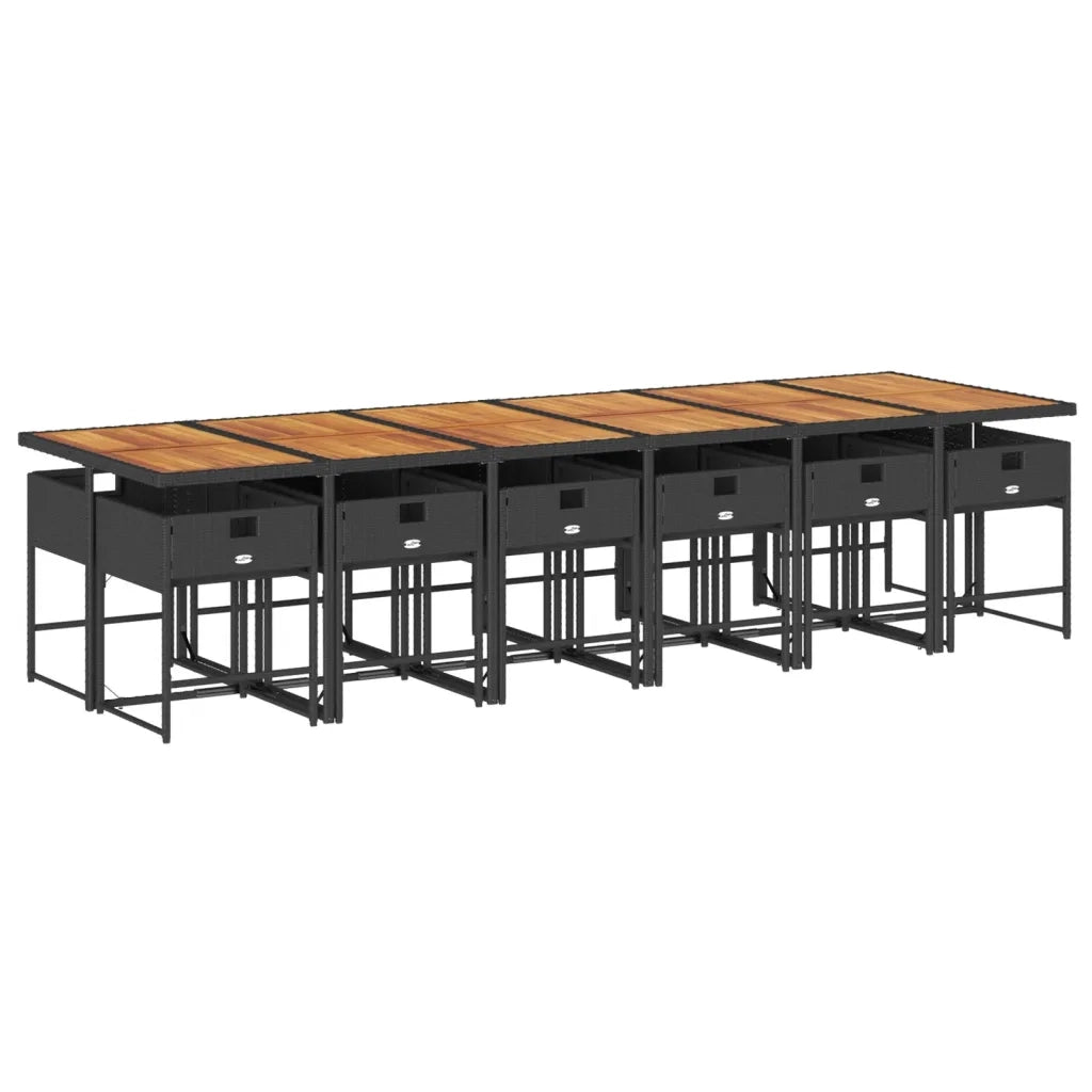 Set da Pranzo da Giardino 13pz con Cuscini Nero in Polyrattan 3278078