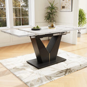 Tavolo da pranzo allungabile 99-159x75x75 cm; MDF effetto marmo bianco e nero