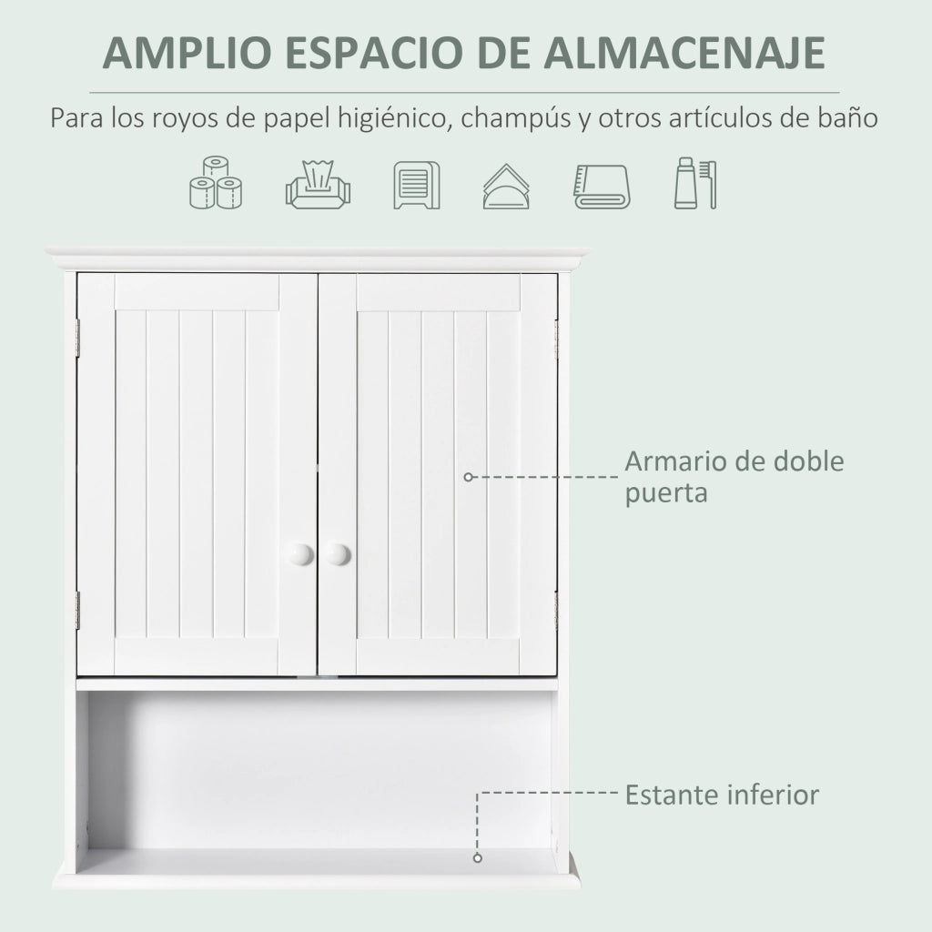 Mobile Bagno Sospeso con Ante e Ripiani ¨C zephmum ¨C Bianco 60x20x70,5 cm