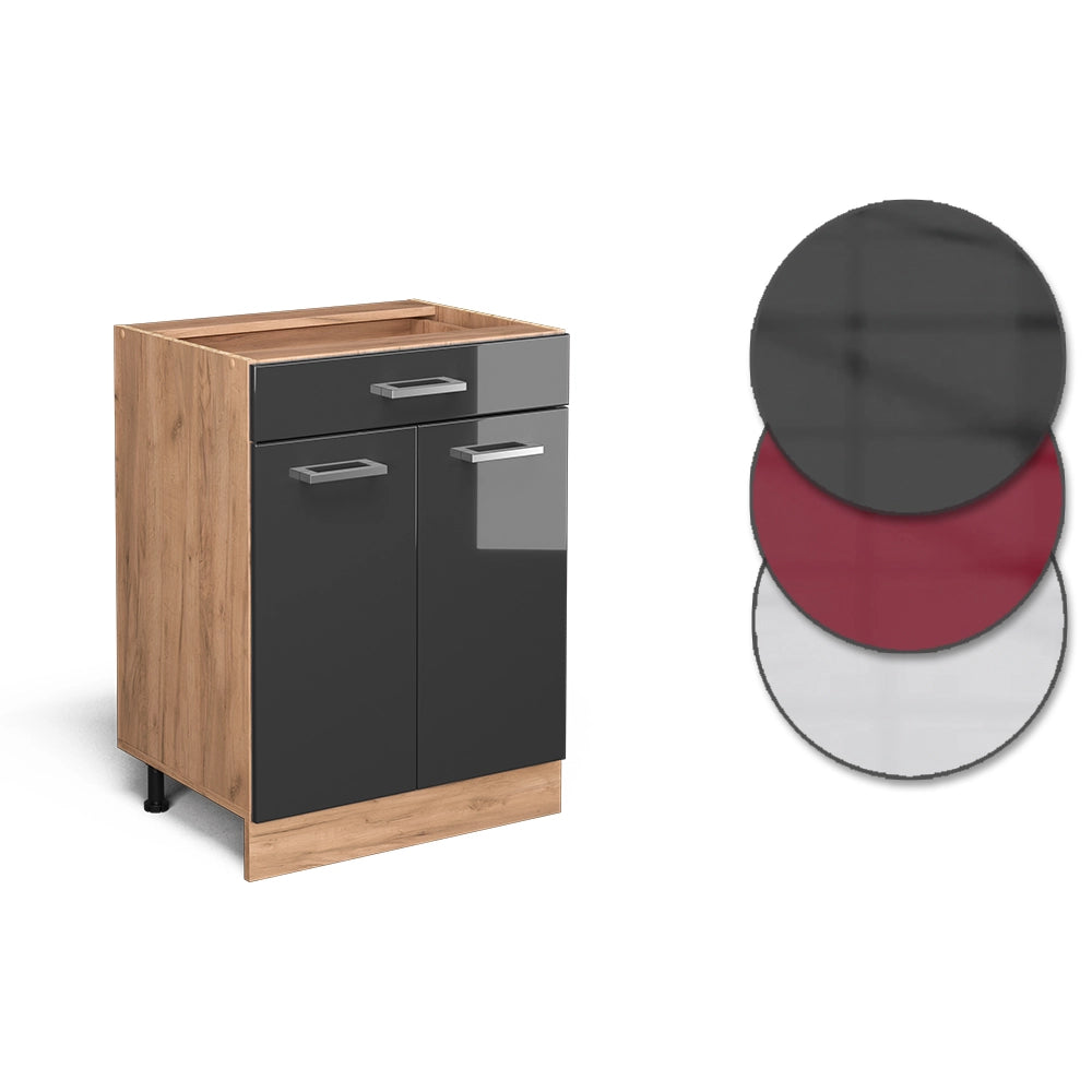 Vicco Mobiletto base per cucina Antracite lucido 60 cm con cassetto, senza piano di lavoro