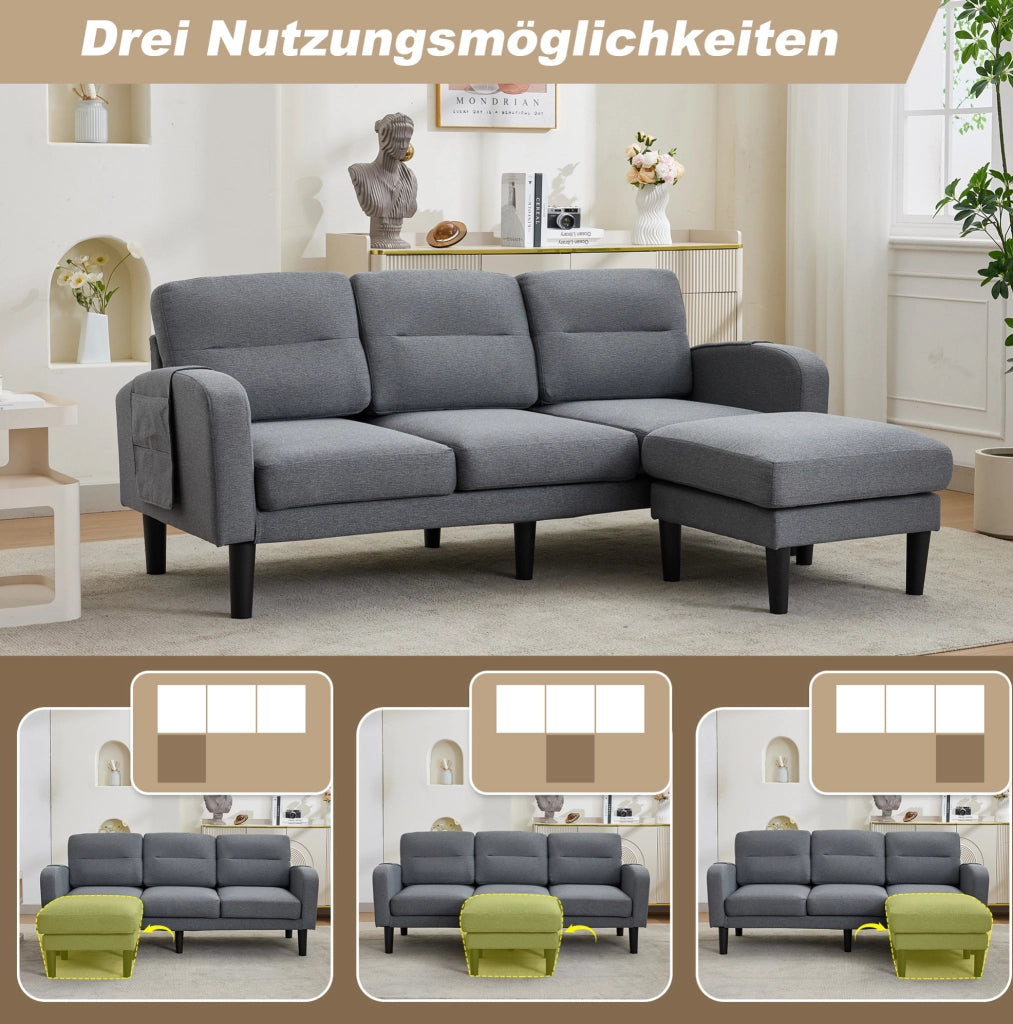 Divano angolare modulare L con chaise longue e tasche laterali