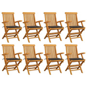 Sedie da Giardino e Cuscini Grigio Talpa 8 pz Massello di Teak cod mxl 7387