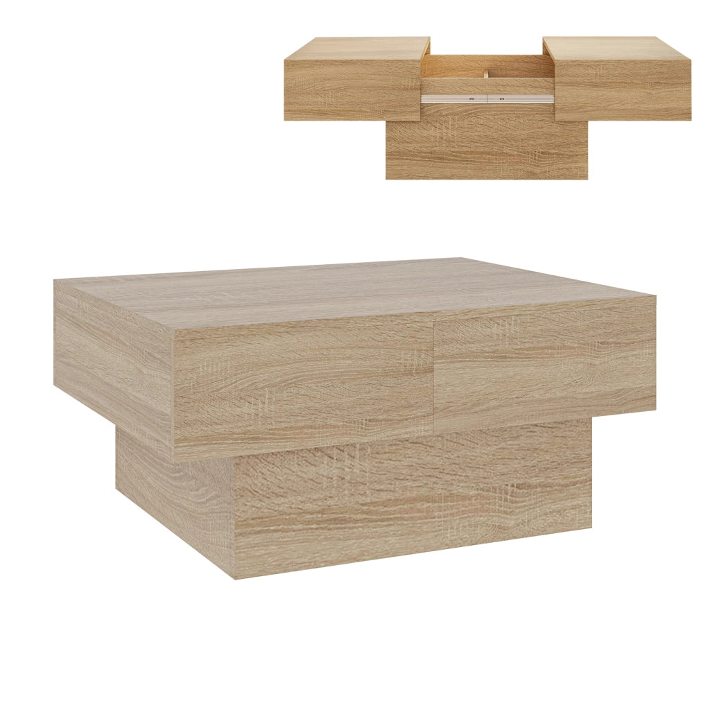 Tavolino Centrale Lens da Salotto con Piano Scorrevole 80 x 60 x 36 cm - Effetto Rovere [en.casa]