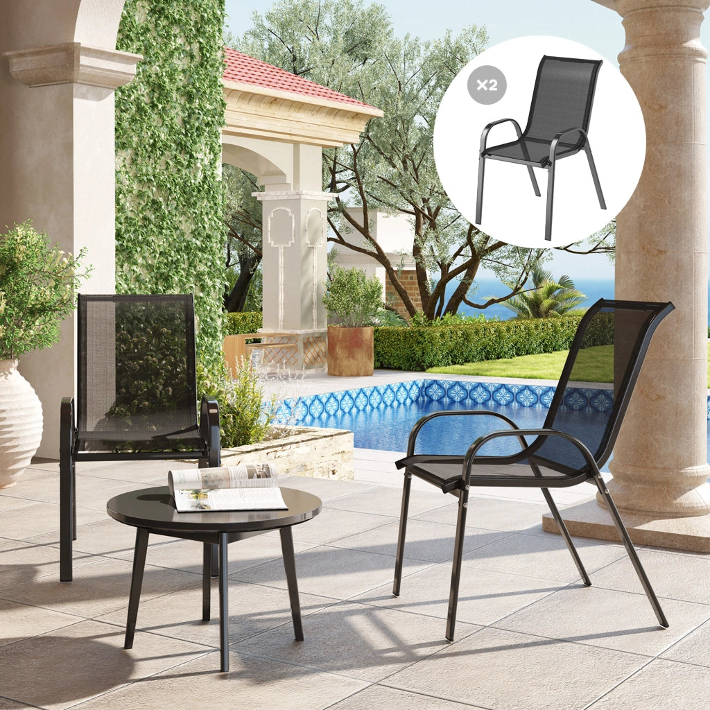 Sedie da giardino impilabili con schienale alto ¨C zephmum ¨C tessuto rete, struttura in acciaio, 54x71x93 cm, nero
