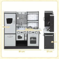 Cucina Giocattolo per Bambini 3-8 Anni in Legno con Accessori, Frigo, Lavandino e Manopole con Suoni, Marrone