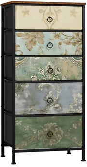 Comodino con 5 Lavello - Comò con Aspetto di Legno Vintage e Struttura in Metallo - Per Camera da Letto, Salotto o Hall - Leggero e Stabile - Comò con Coperchio - 45,5x95,5x30 cm - Motivo Fiorale