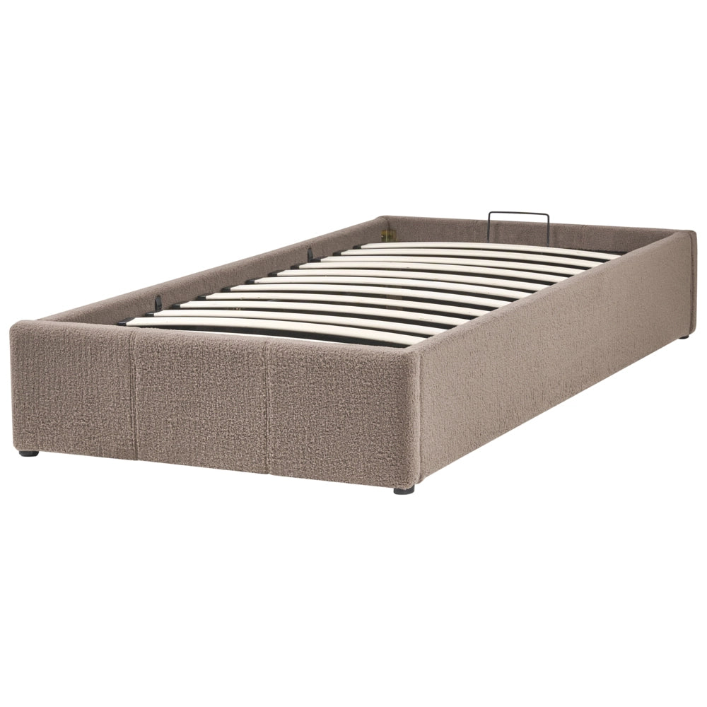 Letto singolo con contenitore in tessuto bouclè tortora 90 x 200 cm portaoggetti stile moderno