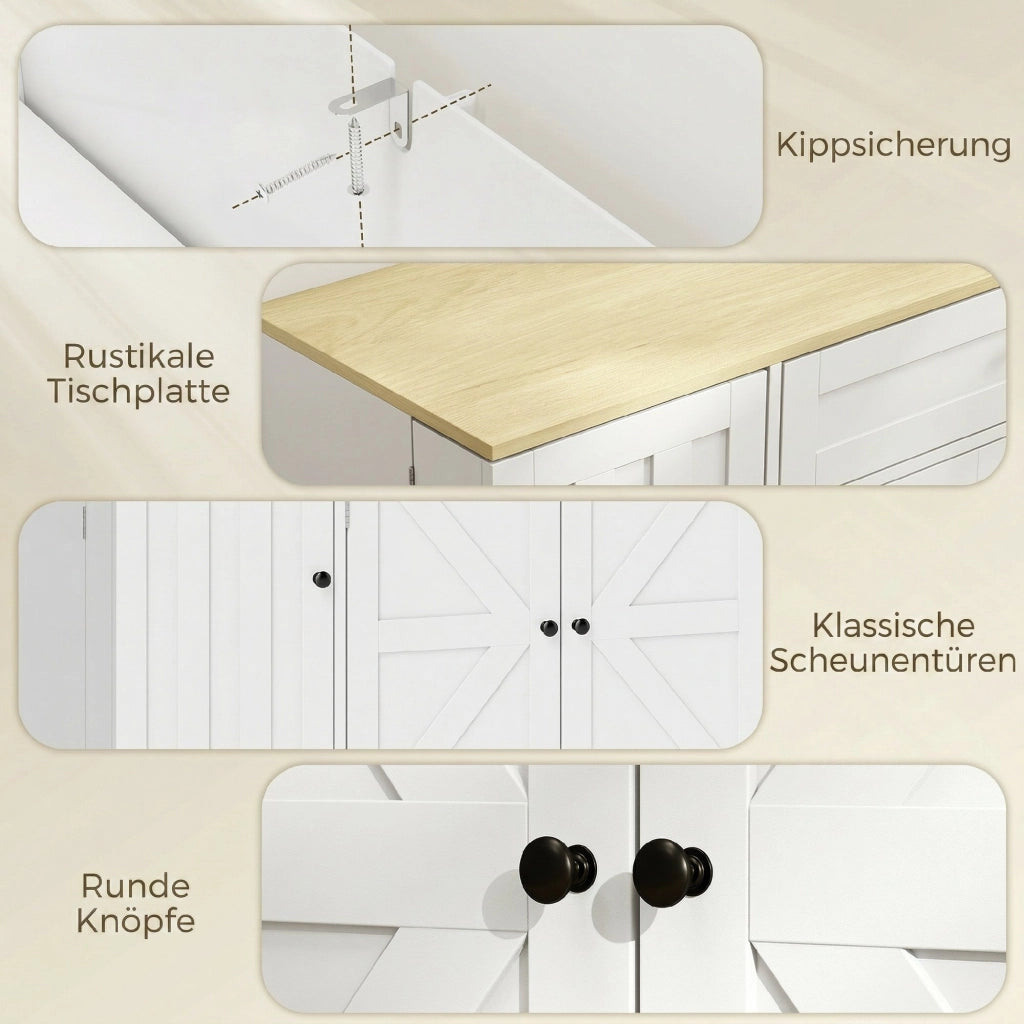 Credenza Rustica con Ante Scorrevoli ¨C zephmum ¨C Bianco 80x40x90