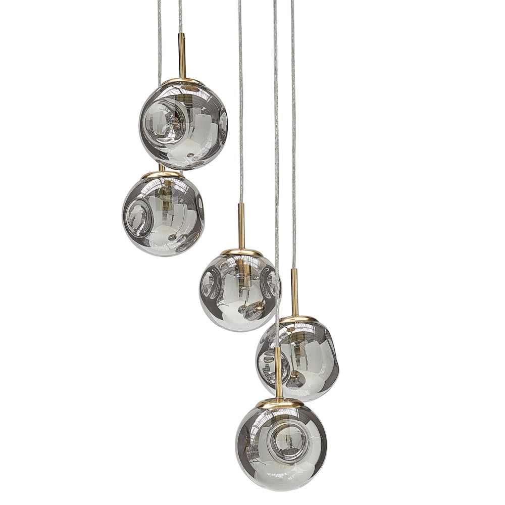 Plafoniera in vetro trasparente e ottone con 5 luci 119 cm soggiorno stile moderno contemporaneo
