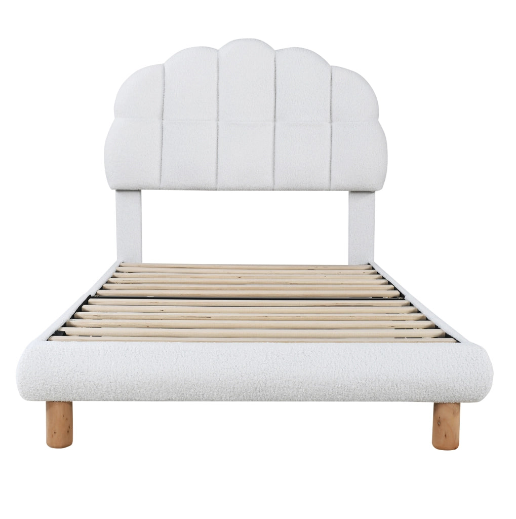 Letto imbottito 90x200 cm; testiera semicircolare; boucl茅; bianco