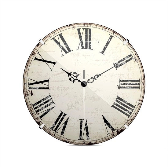Orologio da Parete Vintage con Numeri Romani | Senza Suono Ticking grazie all'Orologio Quartz Preciso | Copertura in Vetro a Cúpula | Diametro: 35 cm, Antico