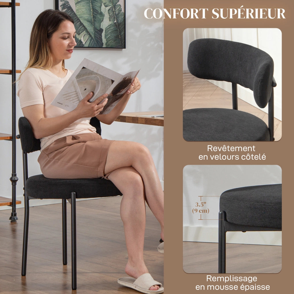 Set di 4 sedie da pranzo con schienale in tessuto e gambe in metallo ¨C zephmum ¨C nero 51x51x76 cm