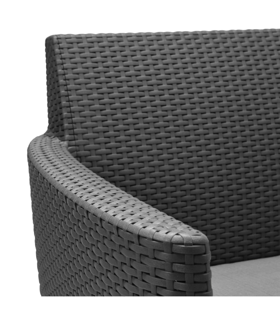 Set da Giardino 3 Pezzi in Rattan Sintetico con Cuscini e Tavolino Contenitore Colore Grafite Modello Salemo Balcony Keter