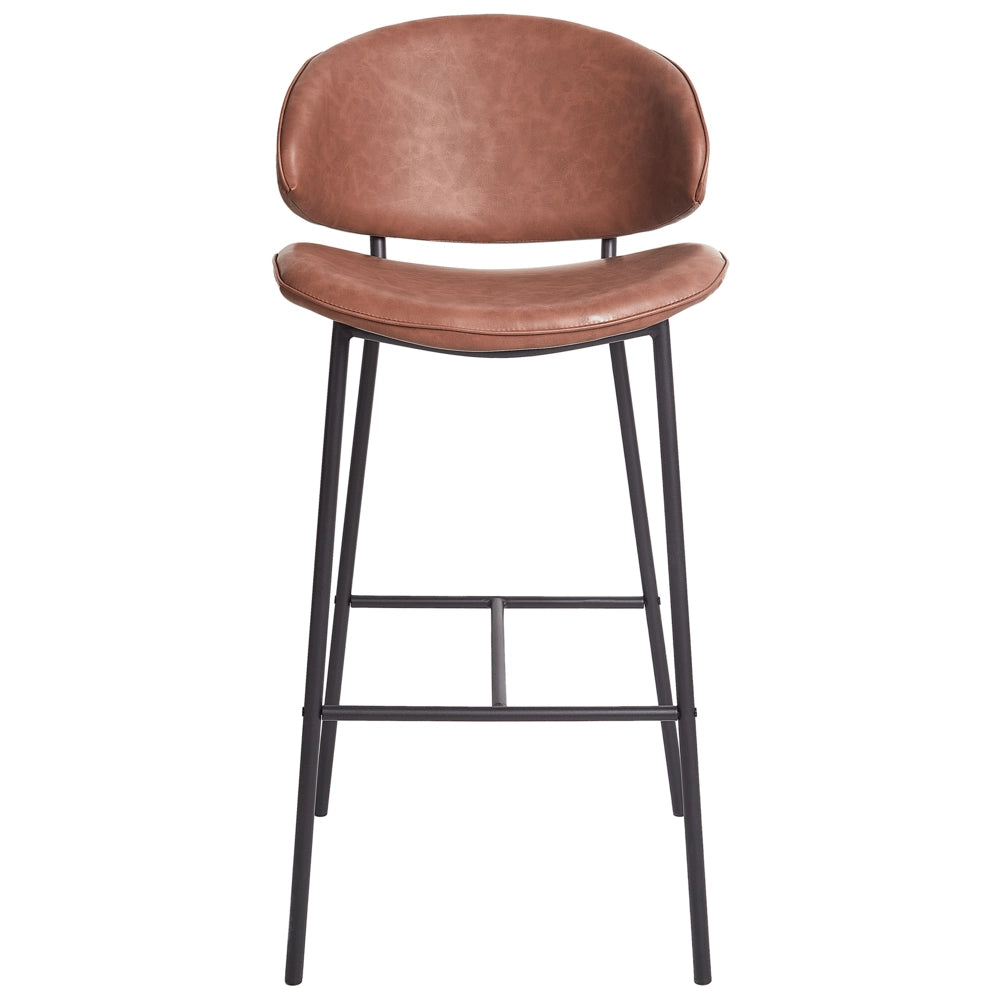 Set di 2 sedie da bar con seduta imbottita in tessuto marrone senza braccioli senza braccioli schienale curvo stile moderno