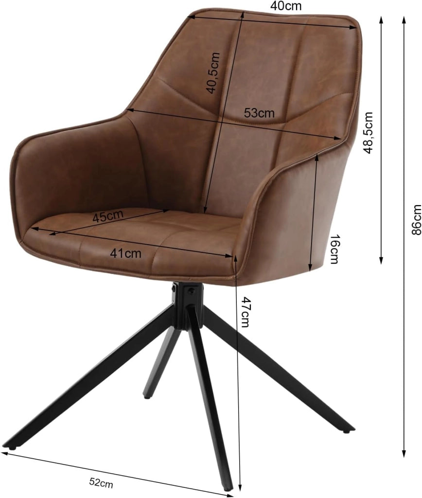 6 Pezzi Sedie da Pranzo con Braccioli, Poltroncina con Gambe in Metallo, Sedia da Cucina con Schienale e Seduta Girevole,per Salotto, Studio, in PU Vintage, Marrone Chiaro, EZS10hbr-6