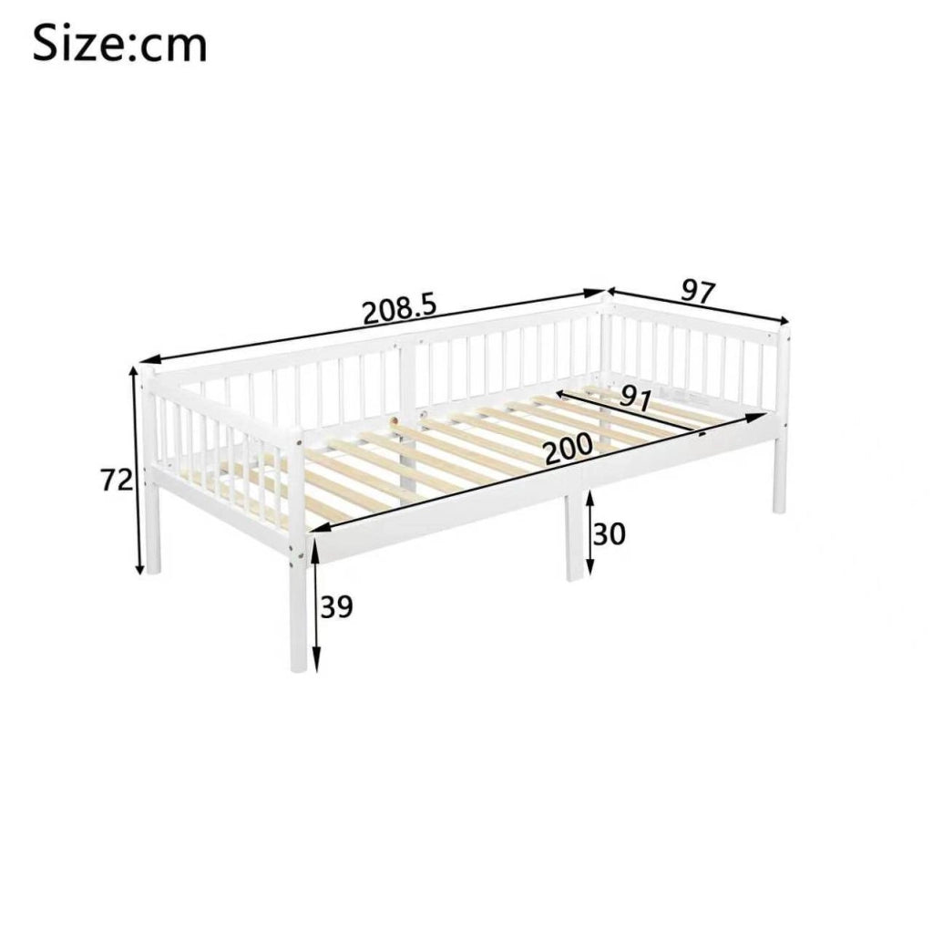 Letto a giorno 90x200 cm con sponde a 3 lati in legno di pino bianco