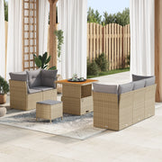Set di divani da giardino  in 8 pezzi con cuscini beige polyrattan acacia