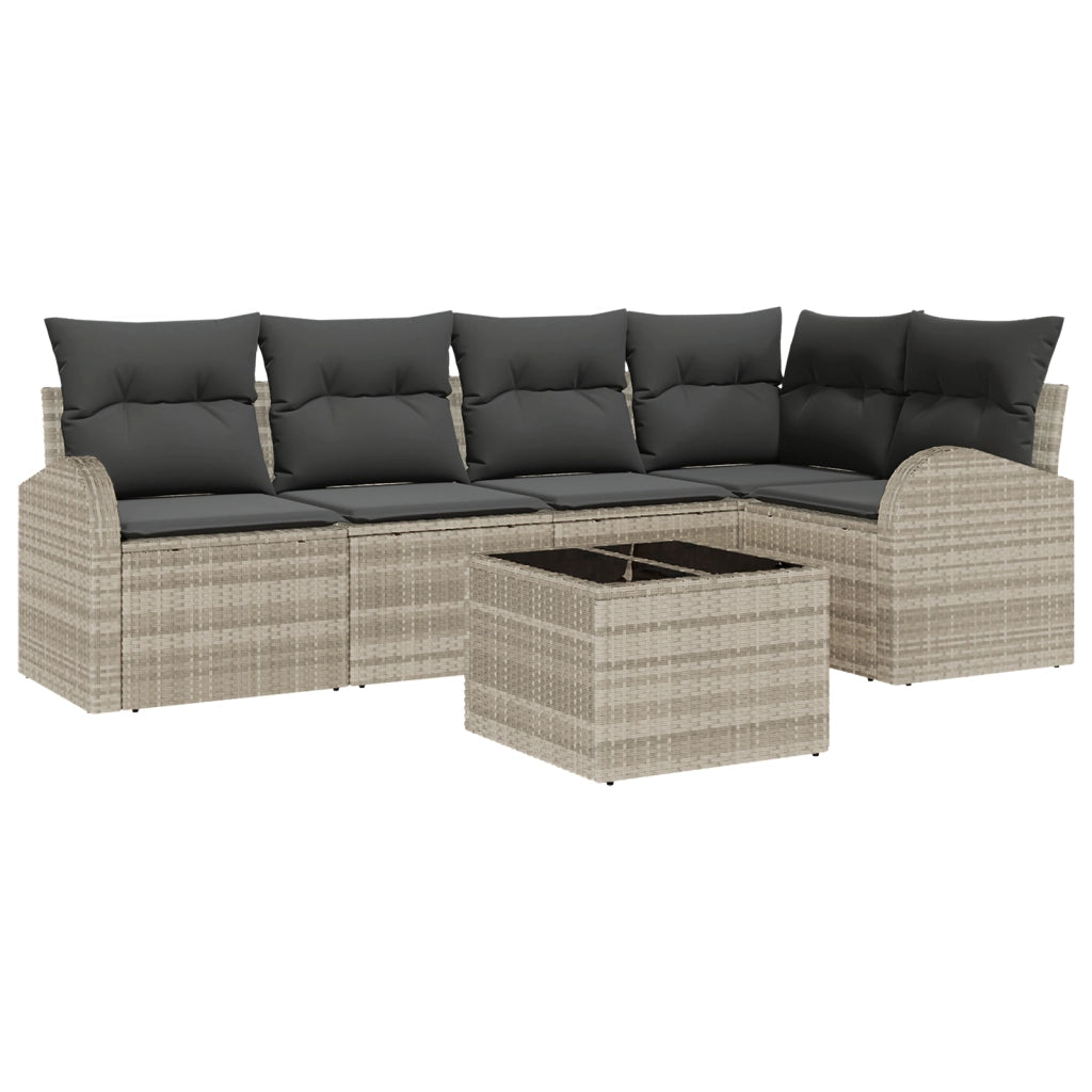 Set divano da giardino  a 6 pezzi con cuscini grigi in polyrattan